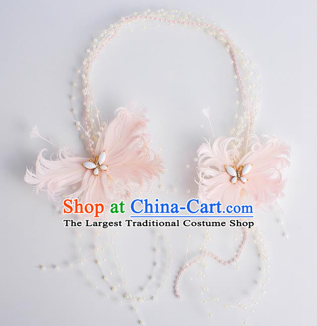Top Grade Bride Wedding Hair Accessories Pink Feather Hair Clasp for Women
