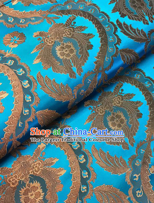 Blue Brocade Asian Chinese Traditional Palace Pattern Fabric Silk Fabric Chinese Fabric Material