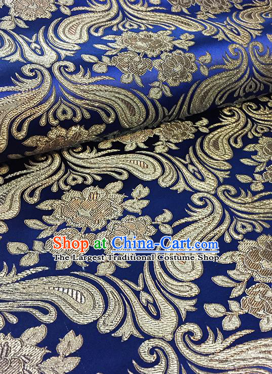 Asian Chinese Navy Brocade Traditional Peony Pattern Fabric Silk Fabric Chinese Fabric Material