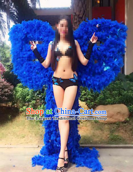 Stage Performance Brazilian Carnival Blue Feather Wings Miami Deluxe Wings for Women
