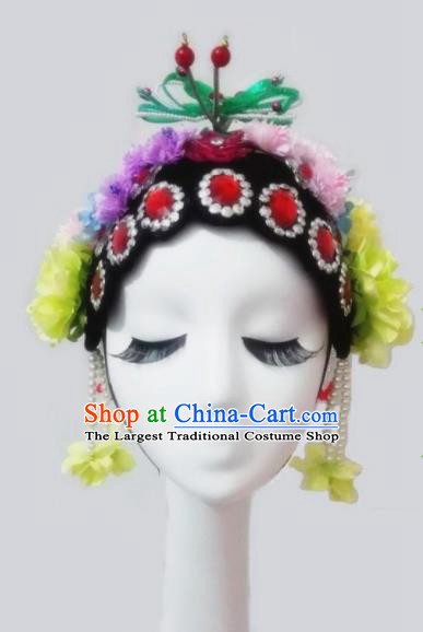Chinese Traditional Classical Dance Headwear Beijing Opera Folk Dance Wig and Hair Accessories for Women