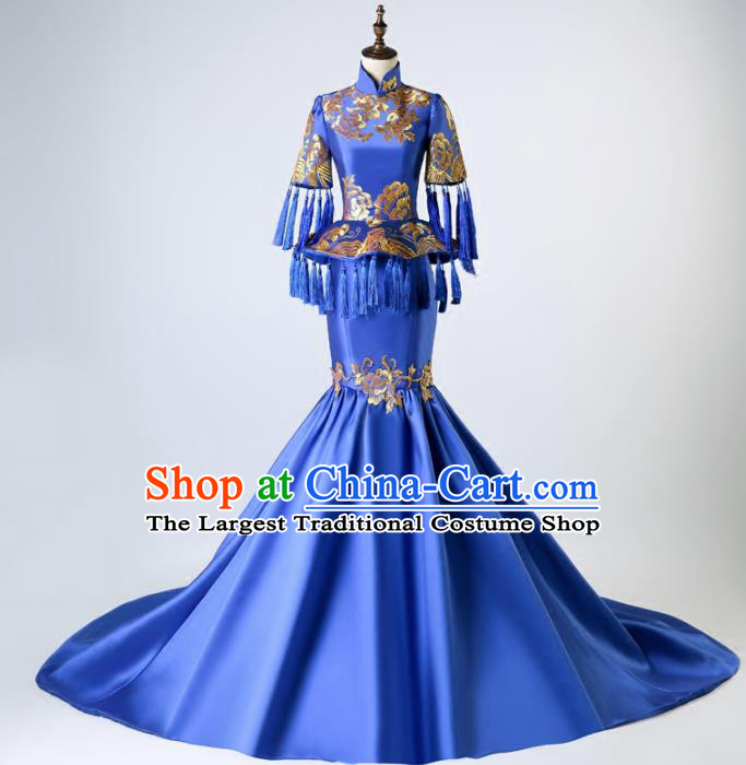 Chinese Traditional Embroidered Full Dress Compere Chorus Costume for Women
