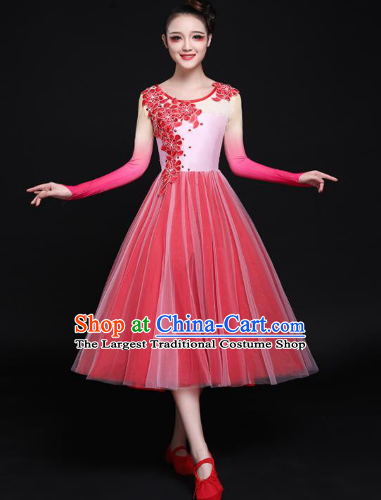 Professional Chorus Costumes Modern Dance Red Dress for Women