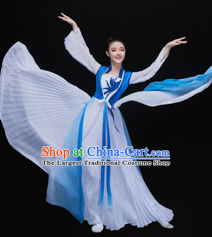 Chinese Traditional Fan Dance Classical Dance Blue Dress Umbrella Dance Costume for Women