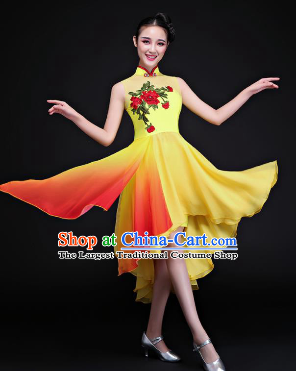 Chinese Traditional Umbrella Dance Yellow Dress Classical Dance Chorus Costume for Women