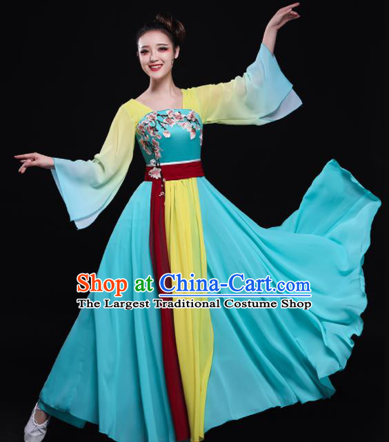 Chinese Traditional Classical Fan Dance Blue Dress Umbrella Dance Costume for Women