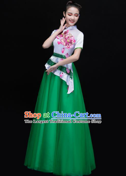 Professional Chorus Costumes Chinese Classical Dance Folk Dance Compere Green Dress for Women