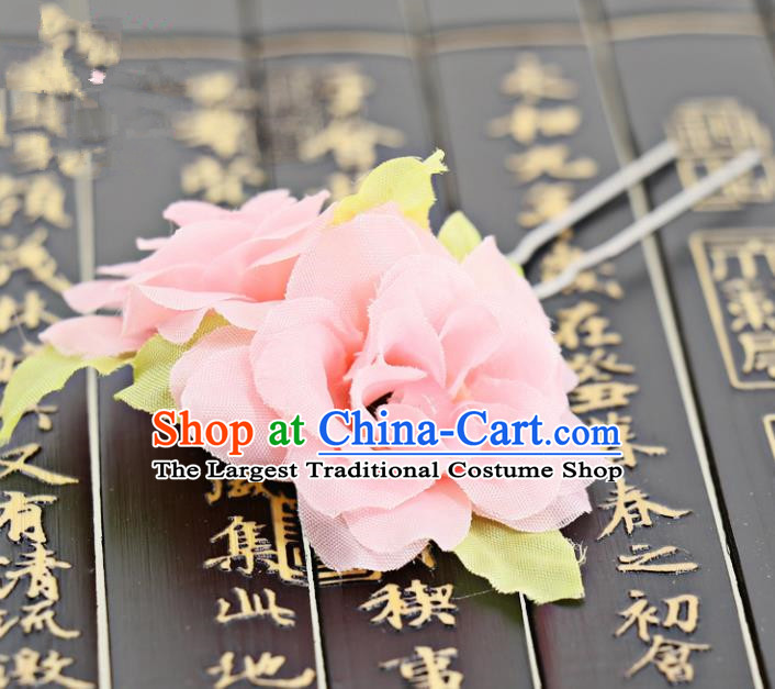 Chinese Traditional Hair Accessories Ancient Tang Dynasty Pink Peony Hairpins for Women
