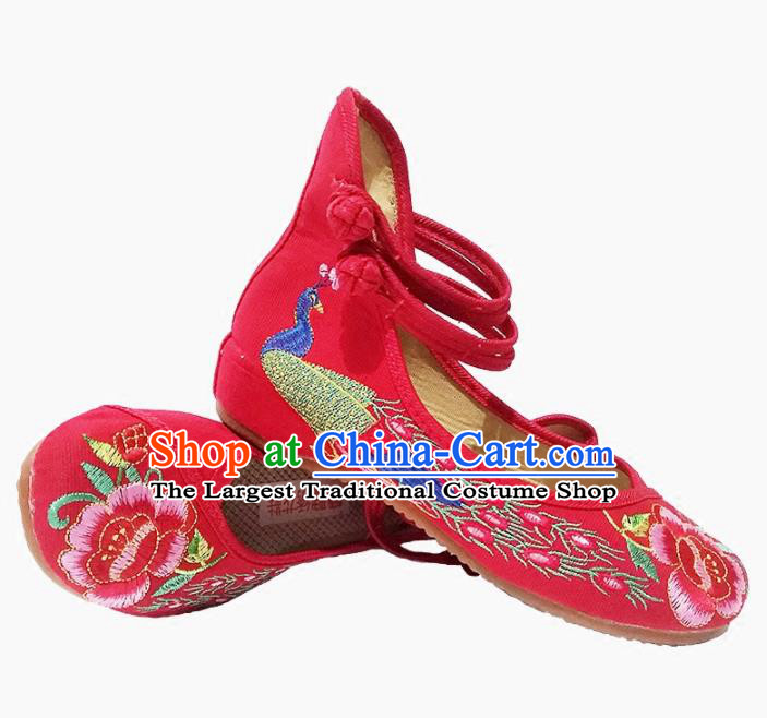 Asian Chinese Traditional Red Shoes Ancient Hanfu Embroidered Shoes for Women