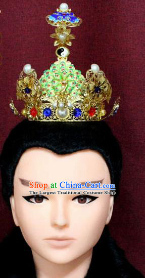 Chinese Traditional Swordsman Taoist Hair Accessories Ancient Han Dynasty Prince Blueing Lotus Hairdo Crown for Men