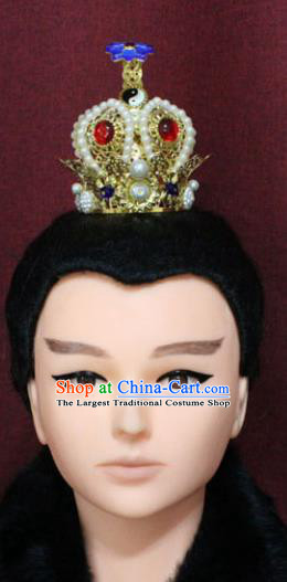 Chinese Traditional Swordsman Hair Accessories Ancient Han Dynasty Prince Pearls Hairdo Crown for Men