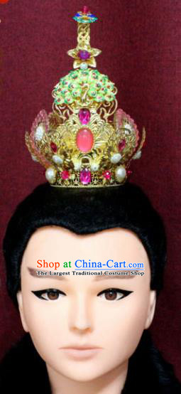 Chinese Traditional Swordsman Lotus Hair Accessories Ancient Han Dynasty Prince Taoist Hairdo Crown for Men