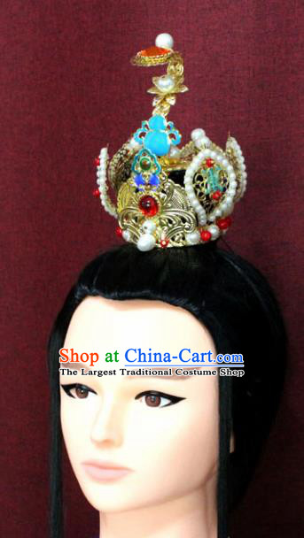 Chinese Traditional Tang Dynasty Swordsman Jewel Hairdo Crown Ancient Prince Hair Accessories for Men
