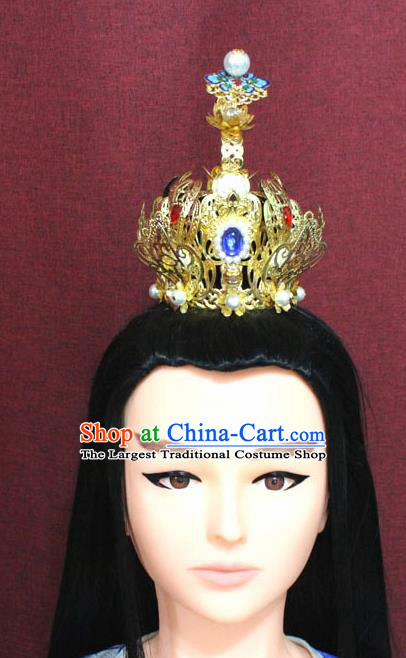 Chinese Traditional Tang Dynasty Swordsman Cloisonne Lotus Hairdo Crown Ancient Prince Hair Accessories for Men
