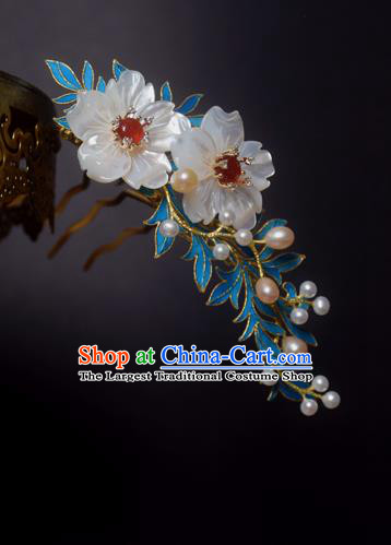 Chinese Handmade Princess Hanfu Shell Flowers Hair Clip Hairpins Ancient Hair Accessories for Women