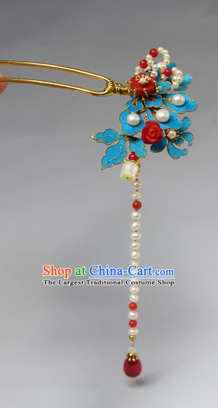 Chinese Ancient Qing Dynasty Palace Pearls Tassel Tian-Tsui Hair Accessories Handmade Hairpins for Women