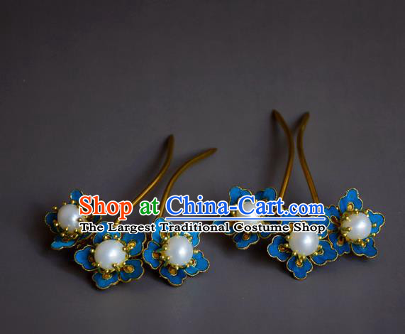 Chinese Handmade Hair Accessories Hanfu Hairpins Ancient Blueing Flowers Hair Clip for Women