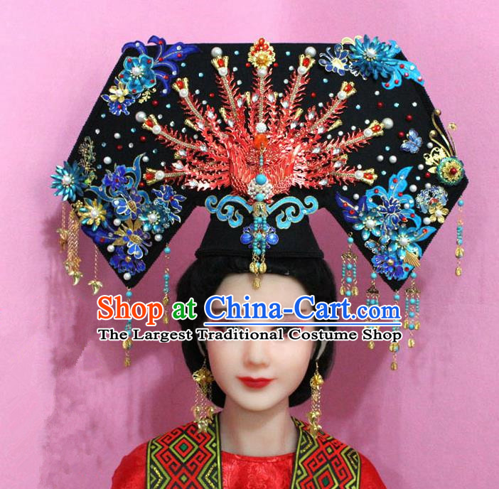 Chinese Handmade Qing Dynasty Queen Hairpins Ancient Blueing Phoenix Coronet Hair Accessories for Women