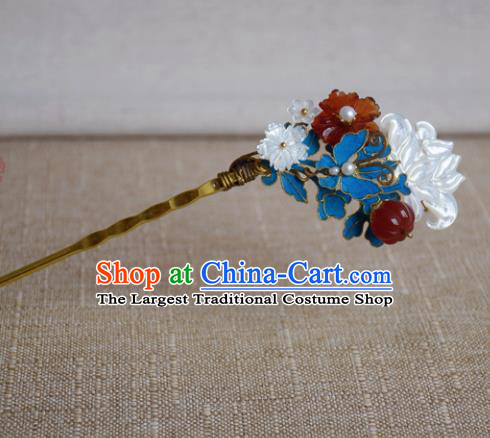 Chinese Handmade Qing Dynasty Palace Shell Lotus Hairpins Hair Accessories Ancient Hanfu Hair Clip for Women
