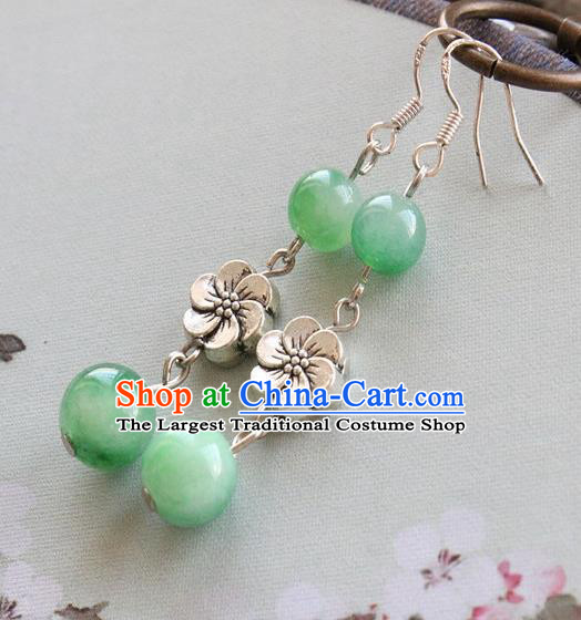 Asian Chinese Traditional Jewelry Accessories Hanfu Green Beads Earrings for Women