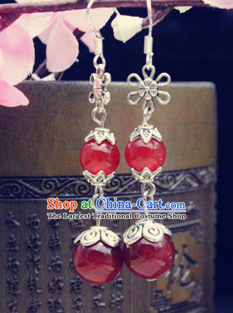 Asian Chinese Traditional Jewelry Accessories Hanfu Red Beads Earrings for Women