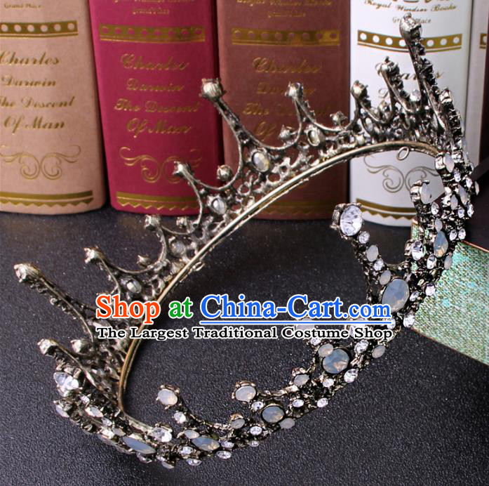 Top Grade Bride Hair Accessories Wedding Baroque Queen Black Royal Crown for Women