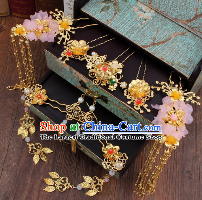 Chinese Handmade Ancient Bride Hair Accessories XiuHe Suit Hair Clips Hanfu Hairpins for Women