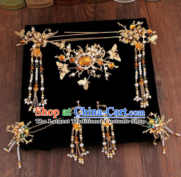 Chinese Handmade Ancient Hair Accessories Bride XiuHe Suit Hair Combs Hanfu Hairpins for Women