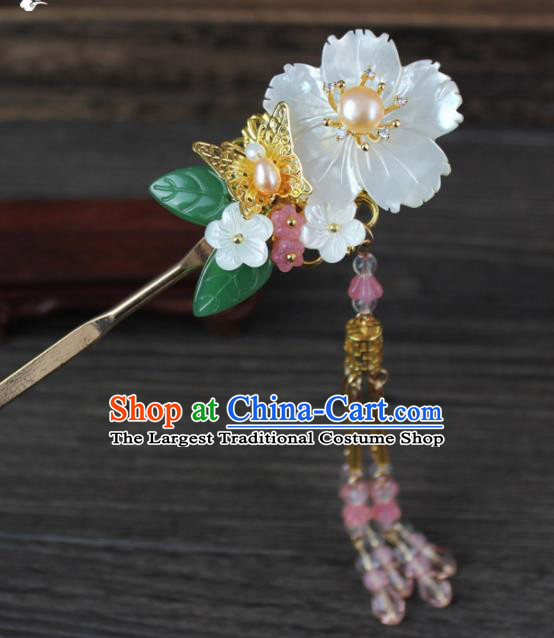 Chinese Ancient Handmade Palace Hanfu Hairpins Hair Accessories Shell Flower Hair Clip for Women