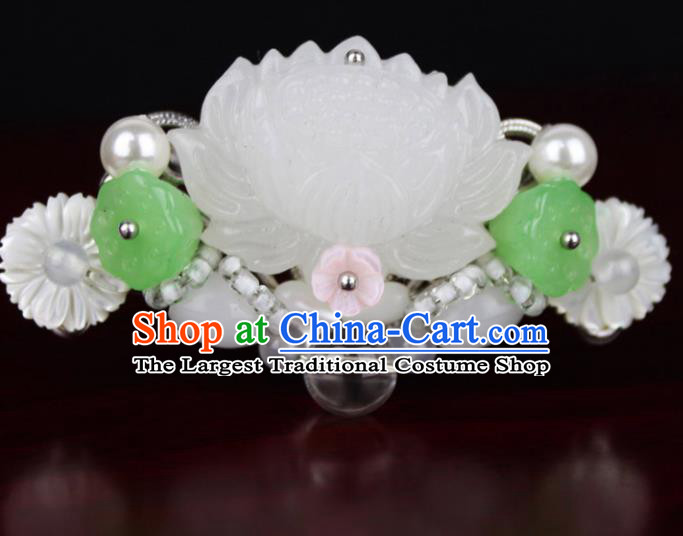 Chinese Ancient Handmade Hanfu Jade Lotus Hair Clip Hairpins Hair Accessories for Women