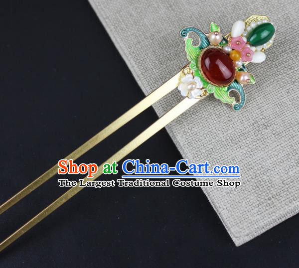 Chinese Ancient Handmade Hanfu Agate Hair Clip Blueing Hairpins Hair Accessories for Women