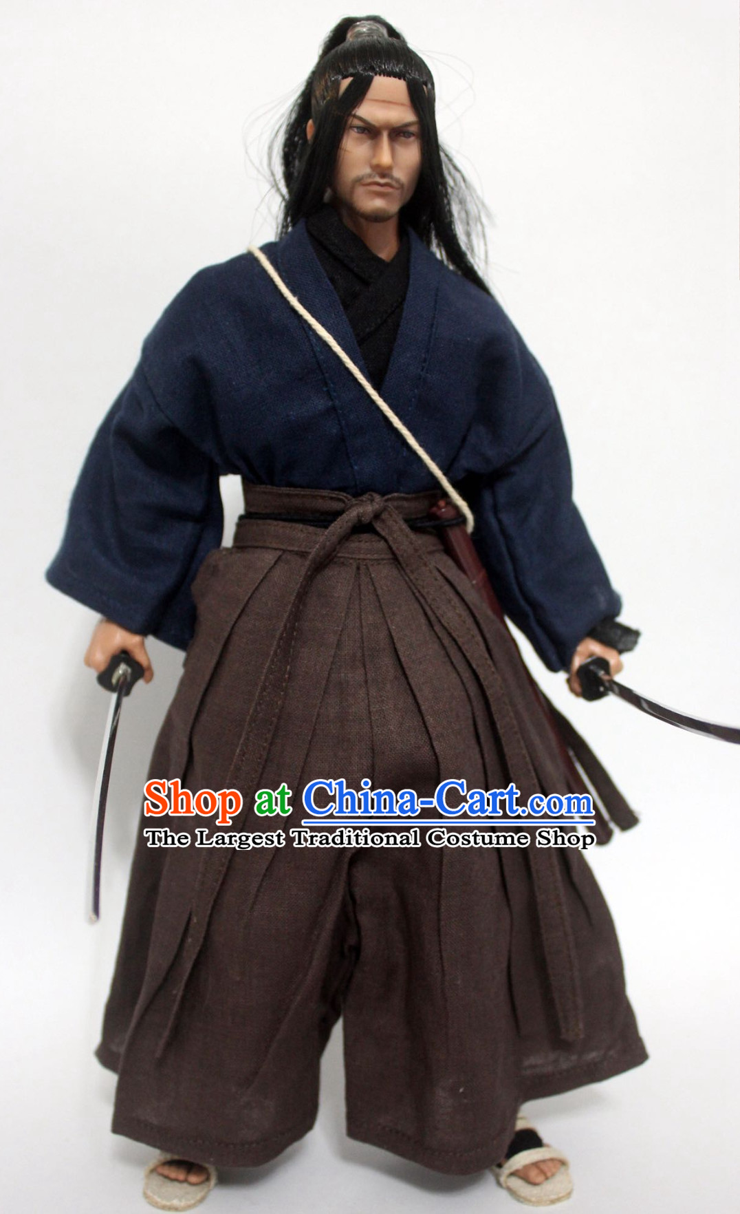Ancient Japanese Warrior Costume Samurai Costumes Mitamoto Musashi Costume Kimono Clothing Complete Set