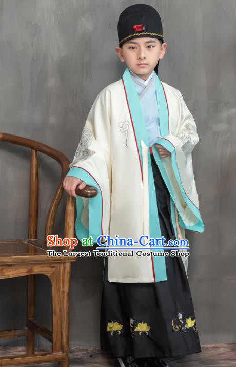 Traditional Chinese Ancient Scholar White Costumes Han Dynasty Minister Clothing for Kids