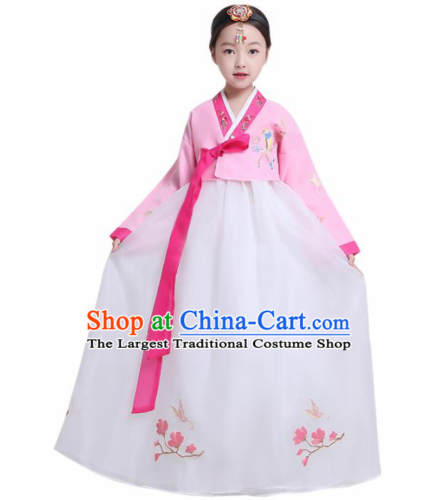 Asian Korean Traditional Costumes Korean Hanbok Pink Blouse and White Skirt for Kids