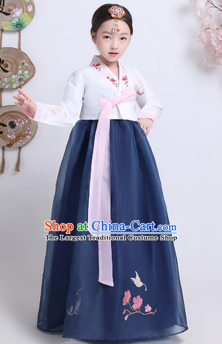 Asian Korean Traditional Costumes Korean Hanbok White Blouse and Navy Skirt for Kids