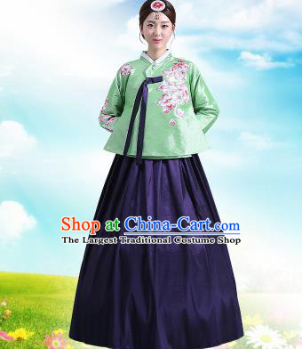 Traditional Korean Costumes Asian Korean Palace Hanbok Green Blouse and Navy Skirt for Women