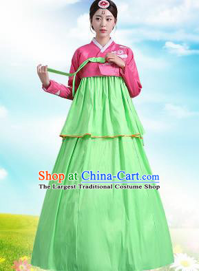 Traditional Korean Costumes Asian Korean Palace Hanbok Pink Blouse and Green Skirt for Women