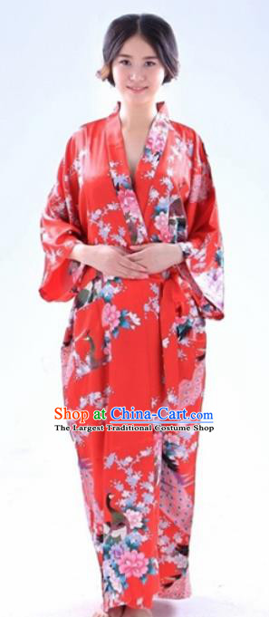 Traditional Japanese Costumes Asian Japan Kimono Red Yukata for Women