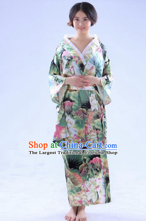 Traditional Japanese Costumes Asian Japan Kimono Printing Lotus Yukata for Women