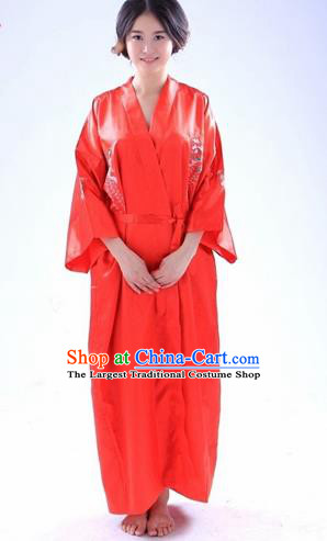 Traditional Japanese Costumes Asian Japan Kimono Red Silk Yukata for Women