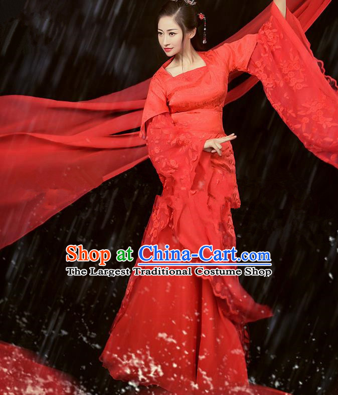 Chinese Ancient Cosplay Peri Costumes Traditional Tang Dynasty Princess Red Hanfu Dress for Women
