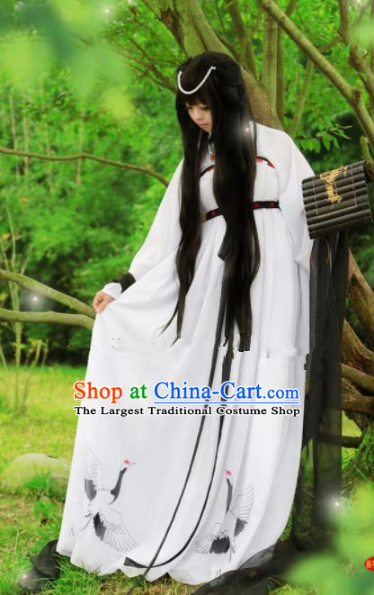 Chinese Ancient Cosplay Peri White Hanfu Dress Traditional Han Dynasty Swordswoman Costume for Women