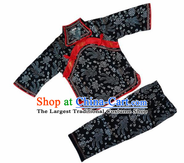 Chinese Traditional Folk Dance Black Costumes Stage Performance Clothing for Kids