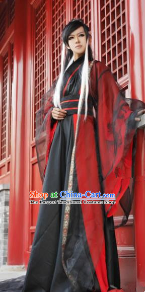 Chinese Ancient Swordsman Black Hanfu Han Dynasty Nobility Childe Costume for Men