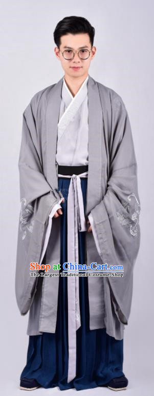 Chinese Ancient Swordsman Grey Clothing Traditional Ming Dynasty Cabinet Minister Costumes for Men