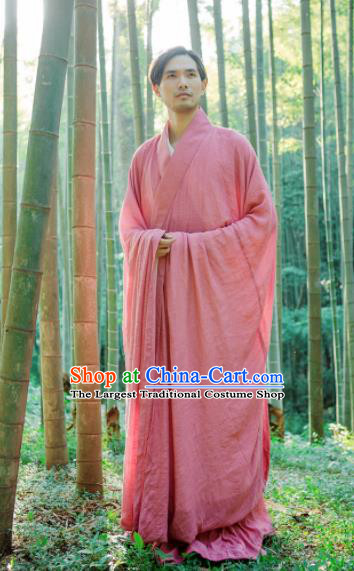 Chinese Ancient Traditional Jin Dynasty Scholar Swordsman Hermit Pink Costumes for Men