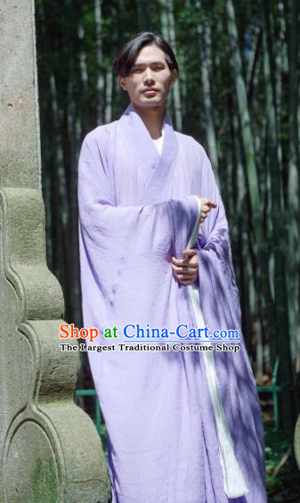 Chinese Ancient Traditional Han Dynasty Purple Wide Sleeve Robe Scholar Swordsman Costumes for Men