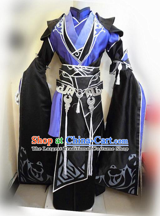 Asian Chinese Cosplay Royal Highness Customized Black Costume Ancient Swordsman Clothing for Men