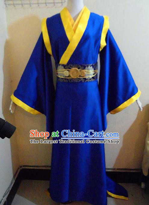 Asian Chinese Cosplay Royal Highness Customized Costume Ancient Swordsman Blue Robe for Men