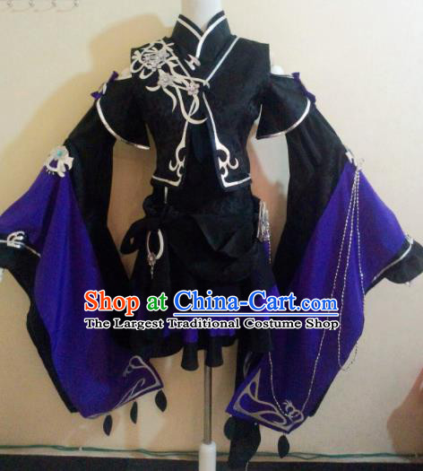 Asian Chinese Cosplay Female Knight Black Costume Ancient Swordsman Clothing for Women